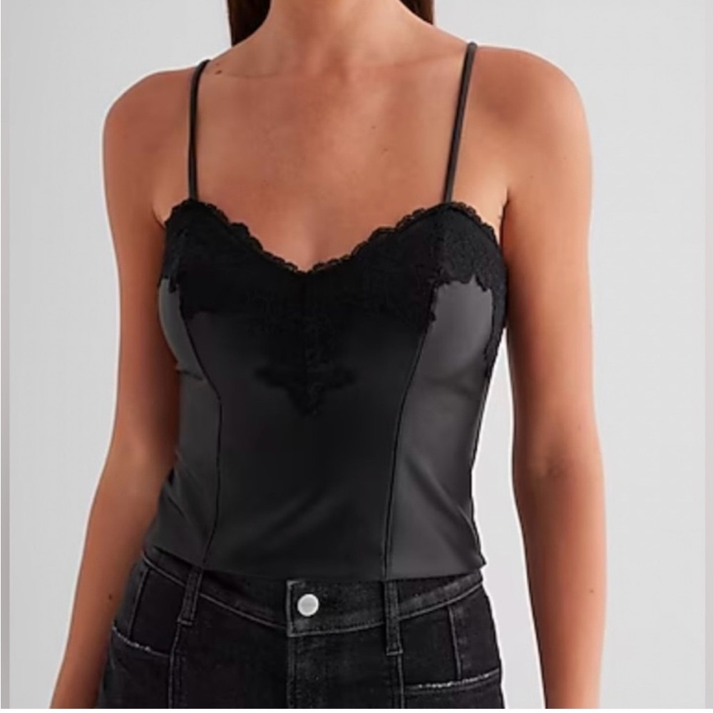 Black Faux Leather Body Contour Top